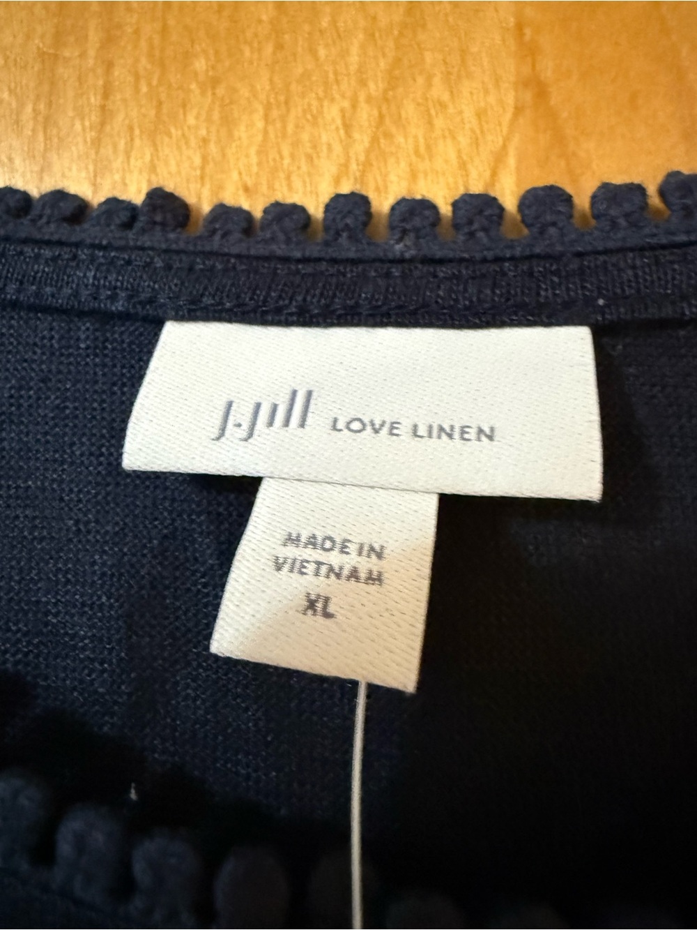 J. Jill Love Linen Navy Blue Crew Neck Top Shirt Decorative Trim NWT Size XL - Picture 5 of 9
